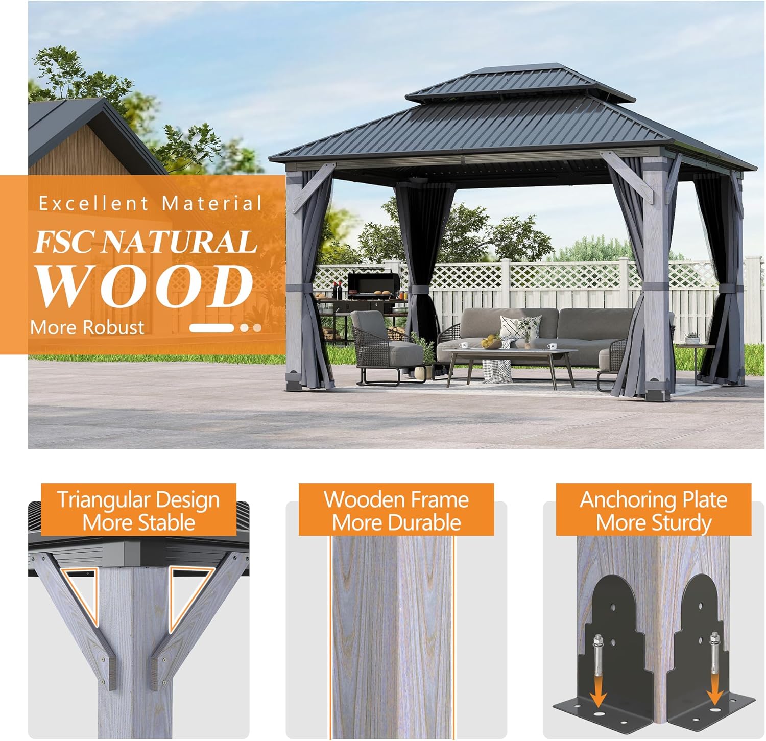10' x 12' Outdoor Wood Gazebo