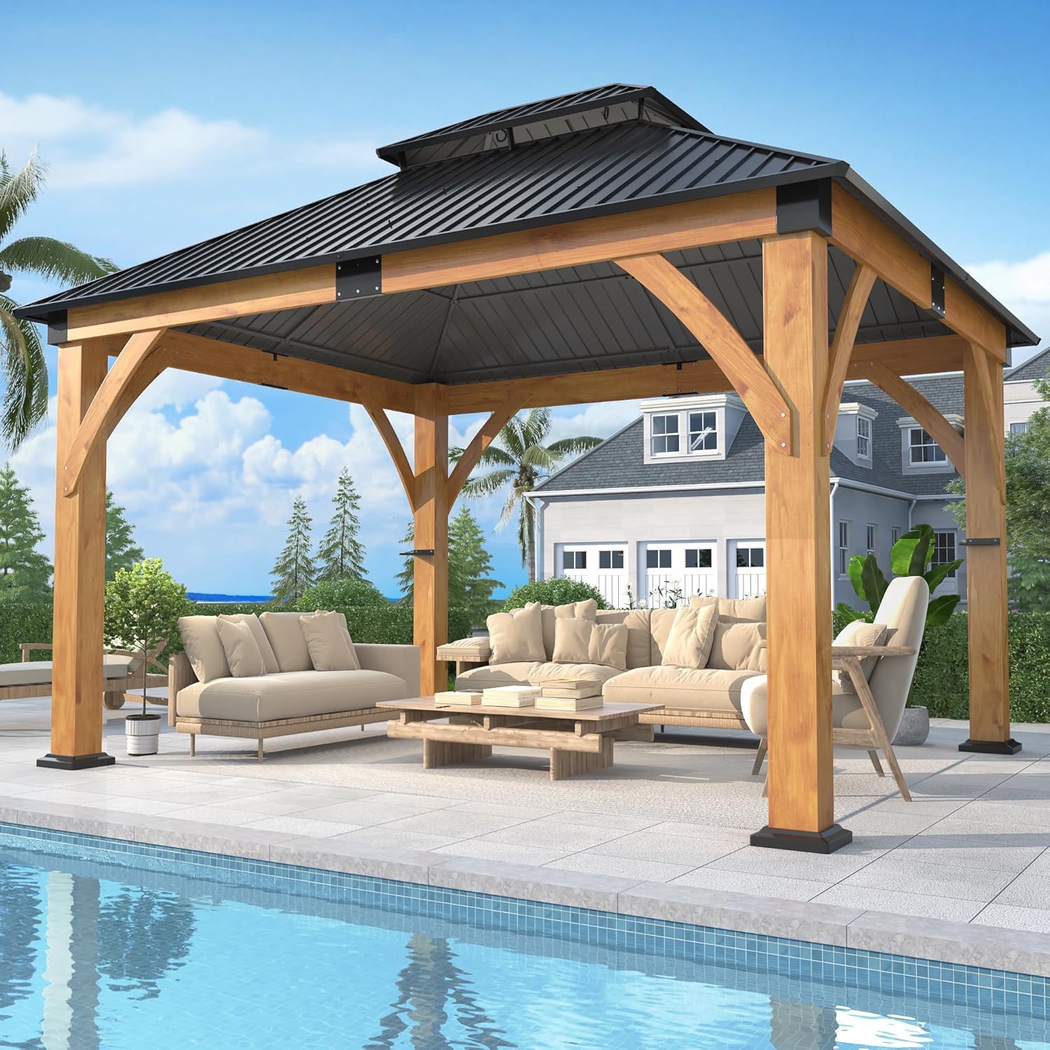 11’x 13’ Outdoor Spruce Wood Gazebo