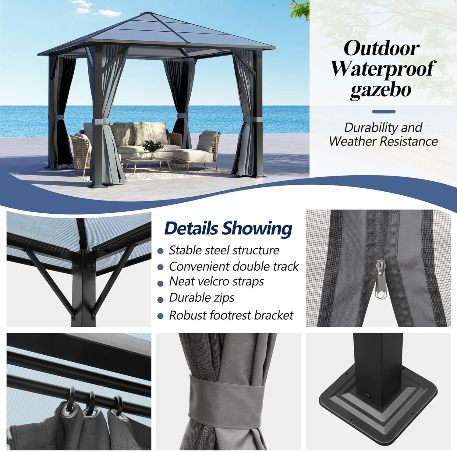  9.5'x9.5' Outdoor Hardtop Gazebo