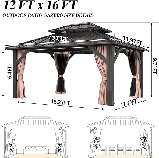  12x16FT Outdoor Hardtop Gazebo