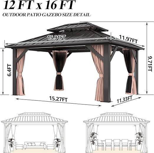  12x16FT Outdoor Hardtop Gazebo