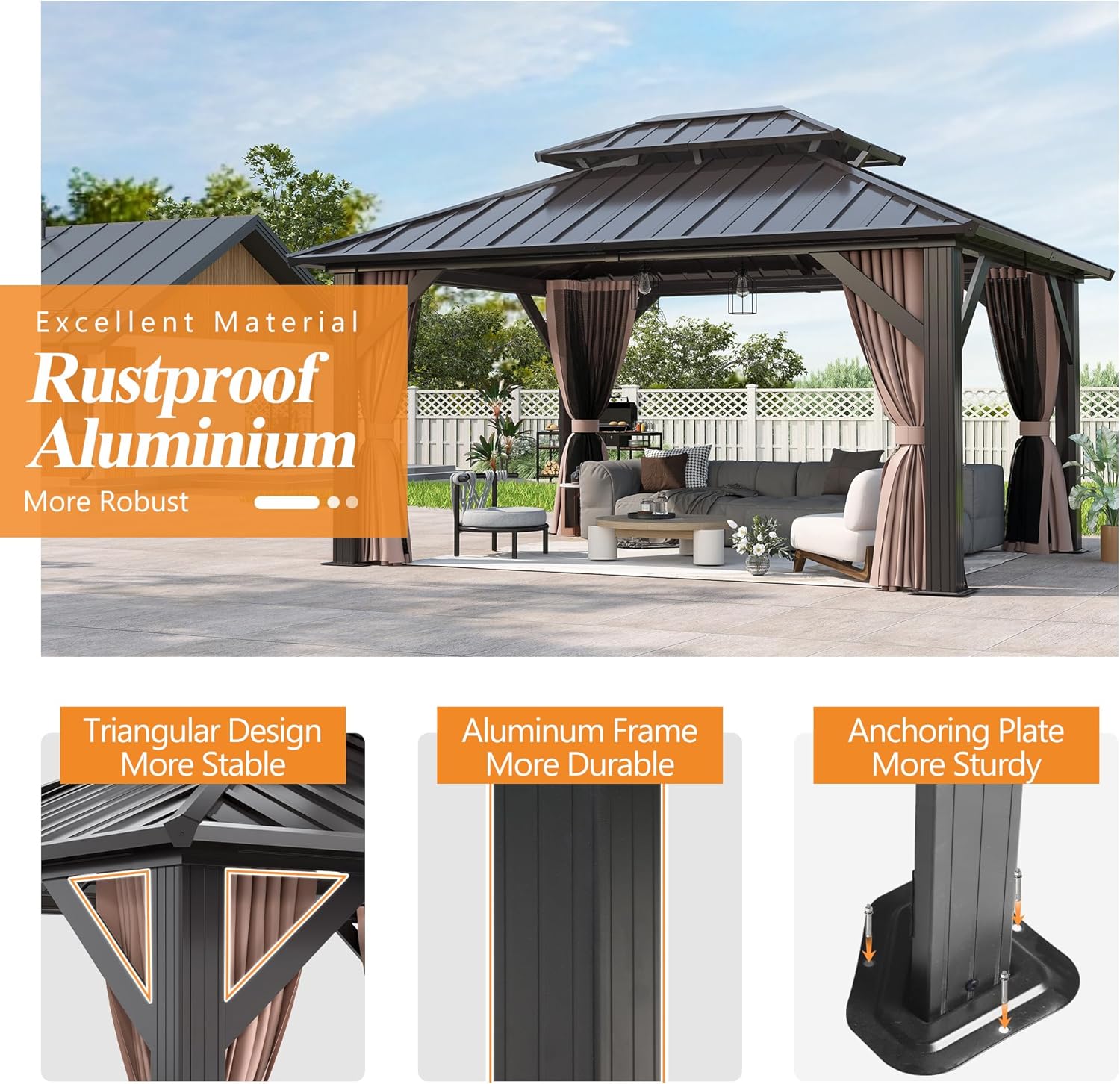  12x16FT Outdoor Hardtop Gazebo