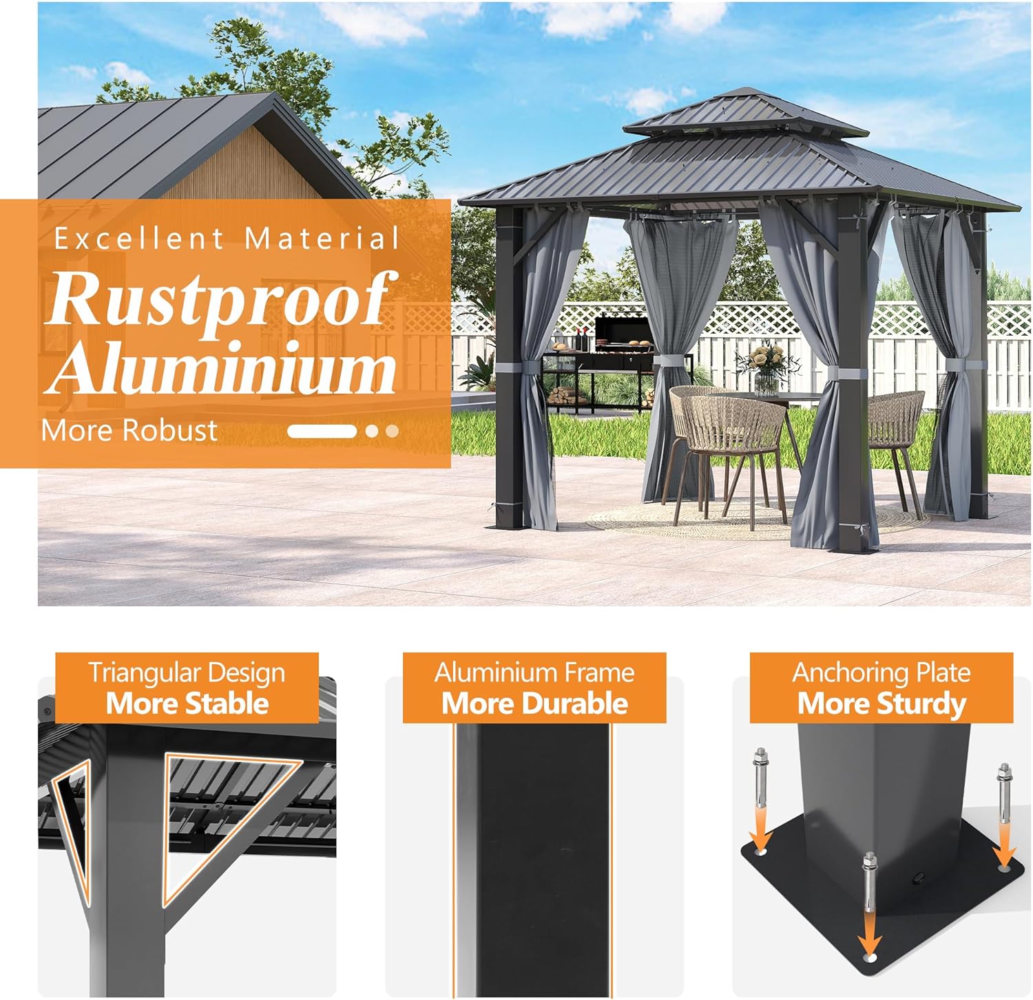  8.5x8.5FT Outdoor Hardtop Gazebo with Double Roof