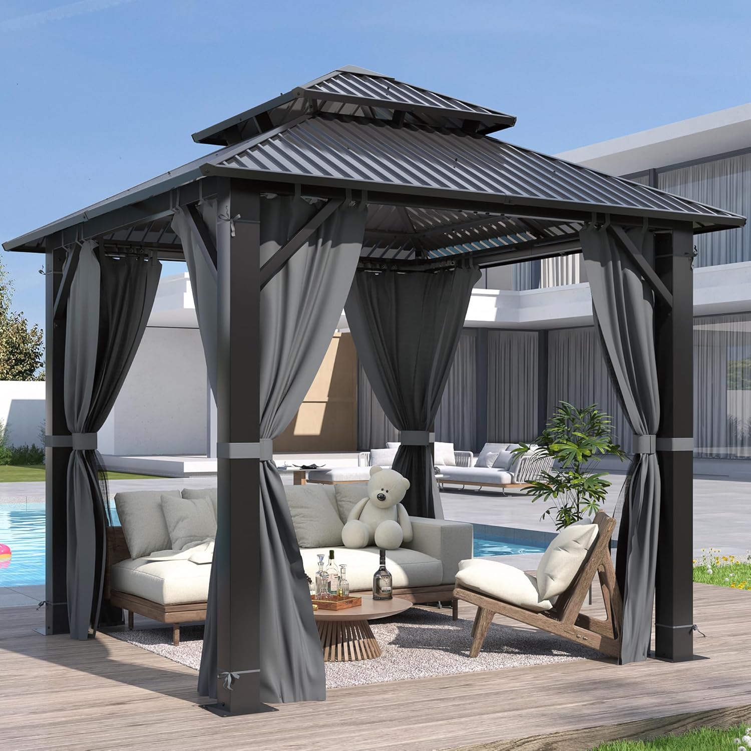 8.5x8.5FT Outdoor Hardtop Gazebo with Double Roof