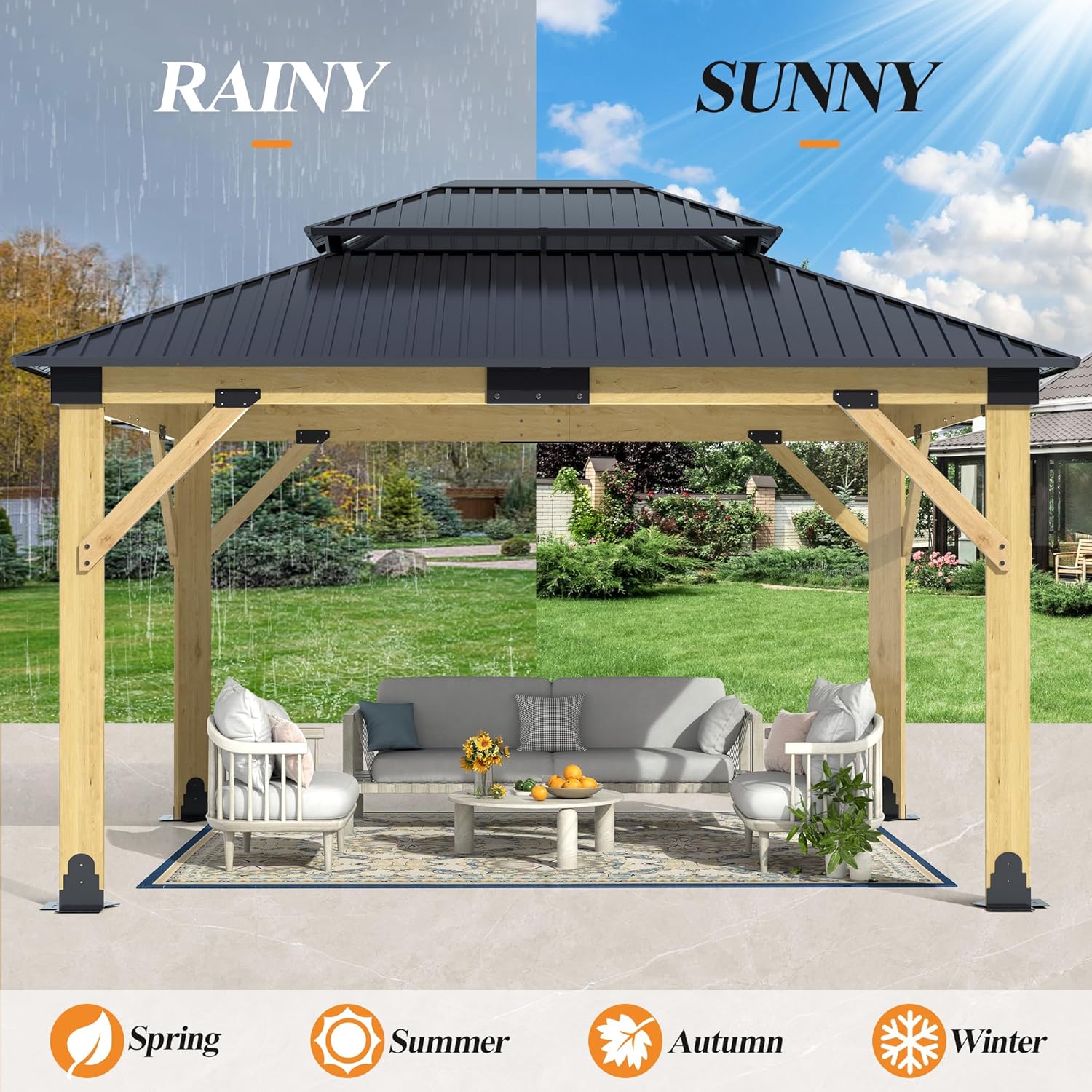 11’x13’ Outdoor Wooden Gazebo