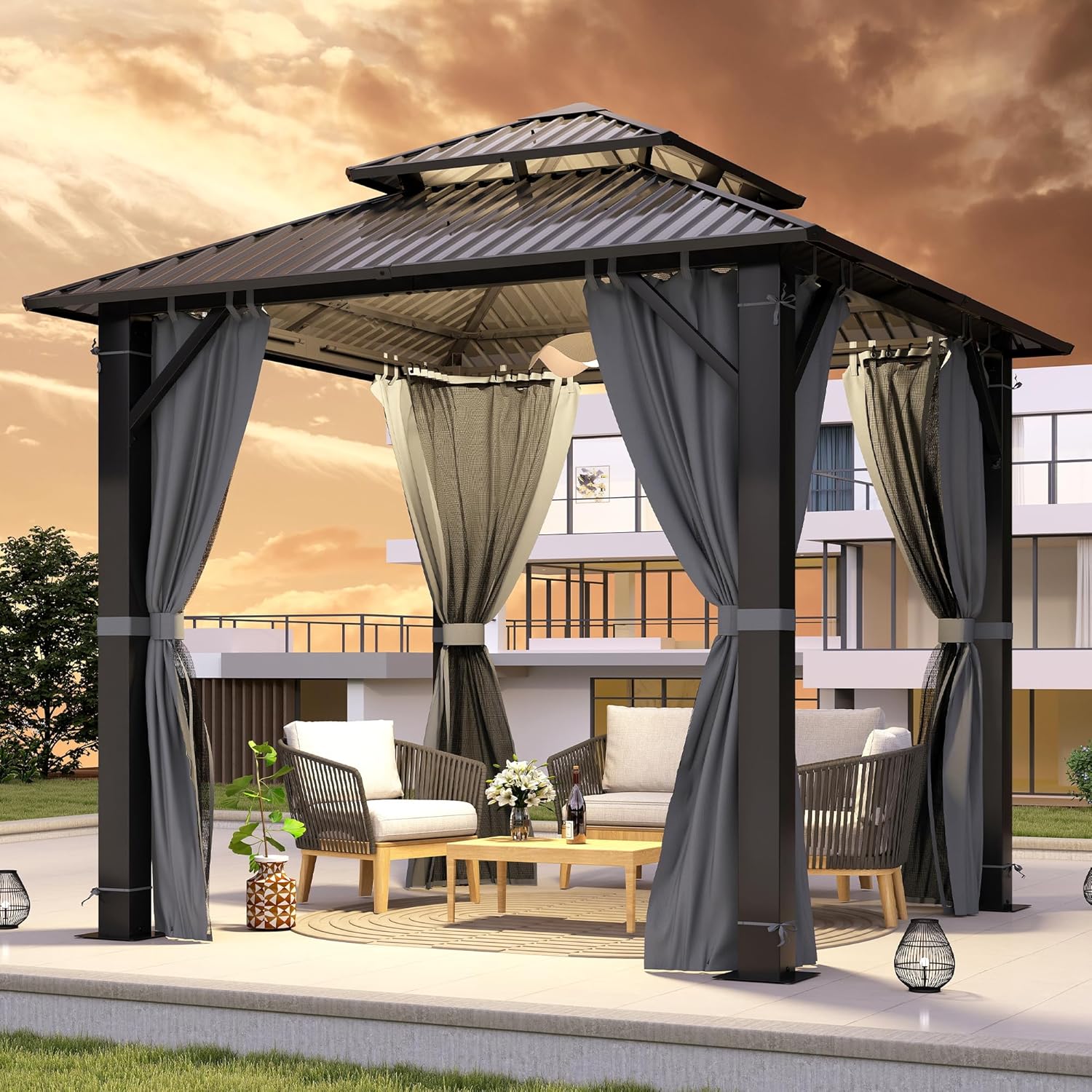  8.5x8.5FT Outdoor Hardtop Gazebo with Double Roof