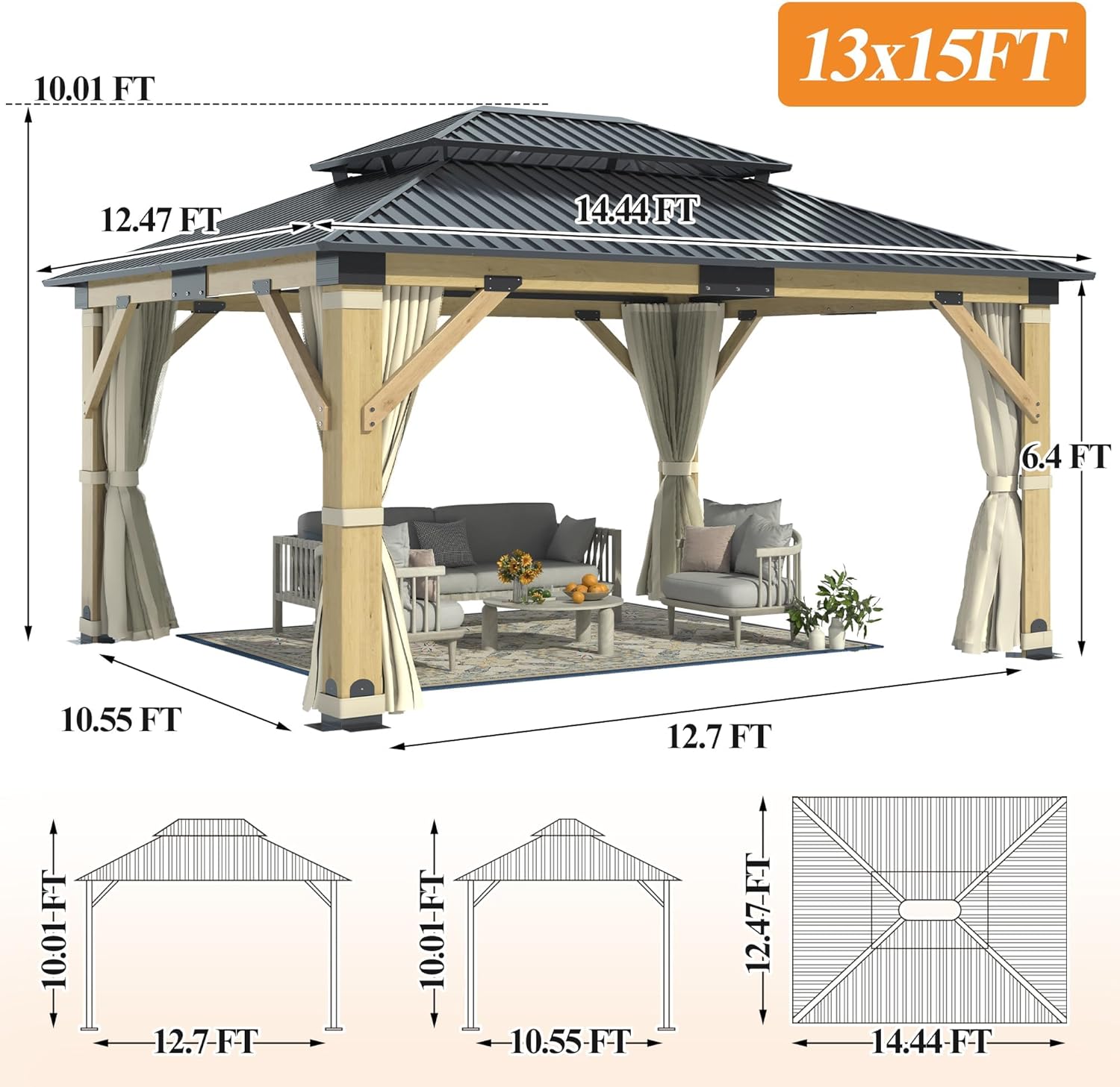 13’x15’ Patio Wooden Gazebo