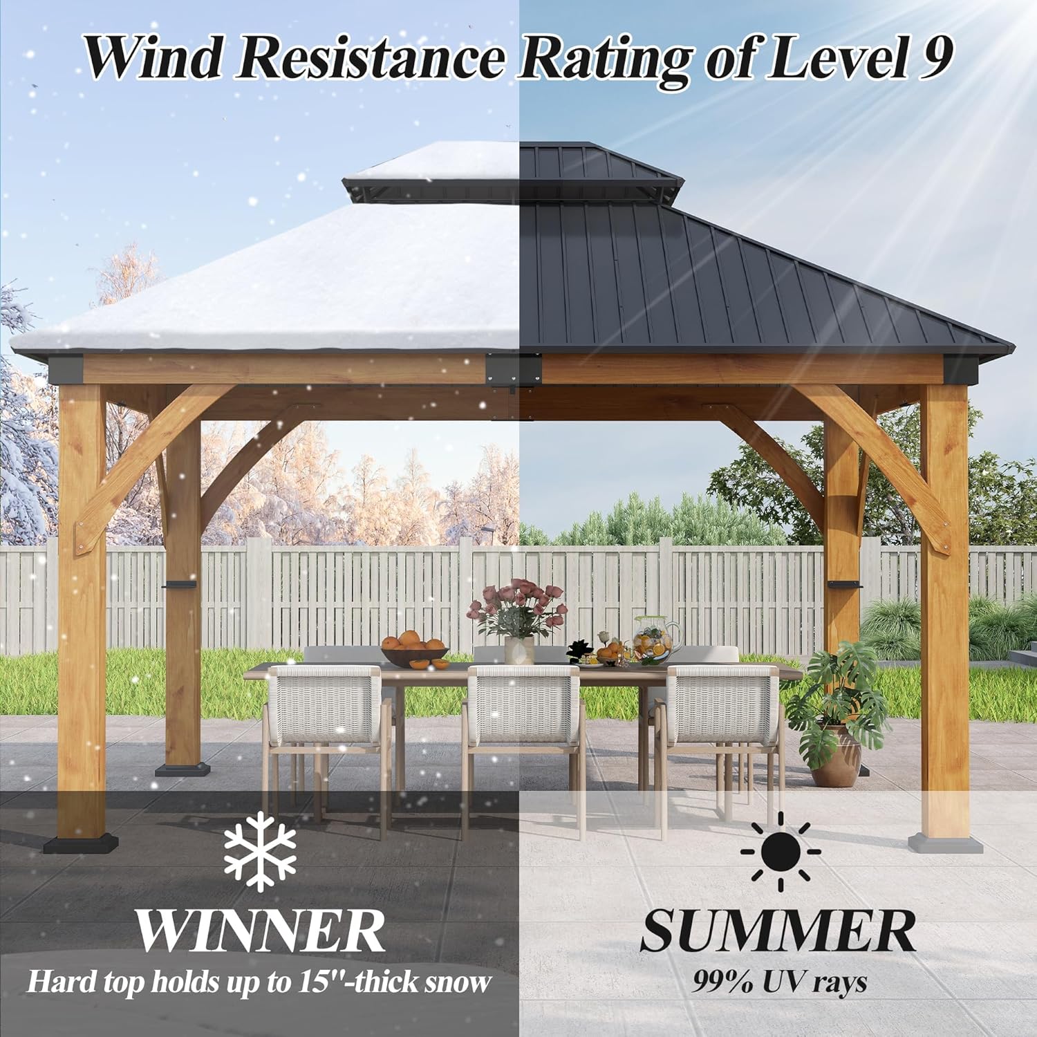 11’x 13’ Outdoor Spruce Wood Gazebo