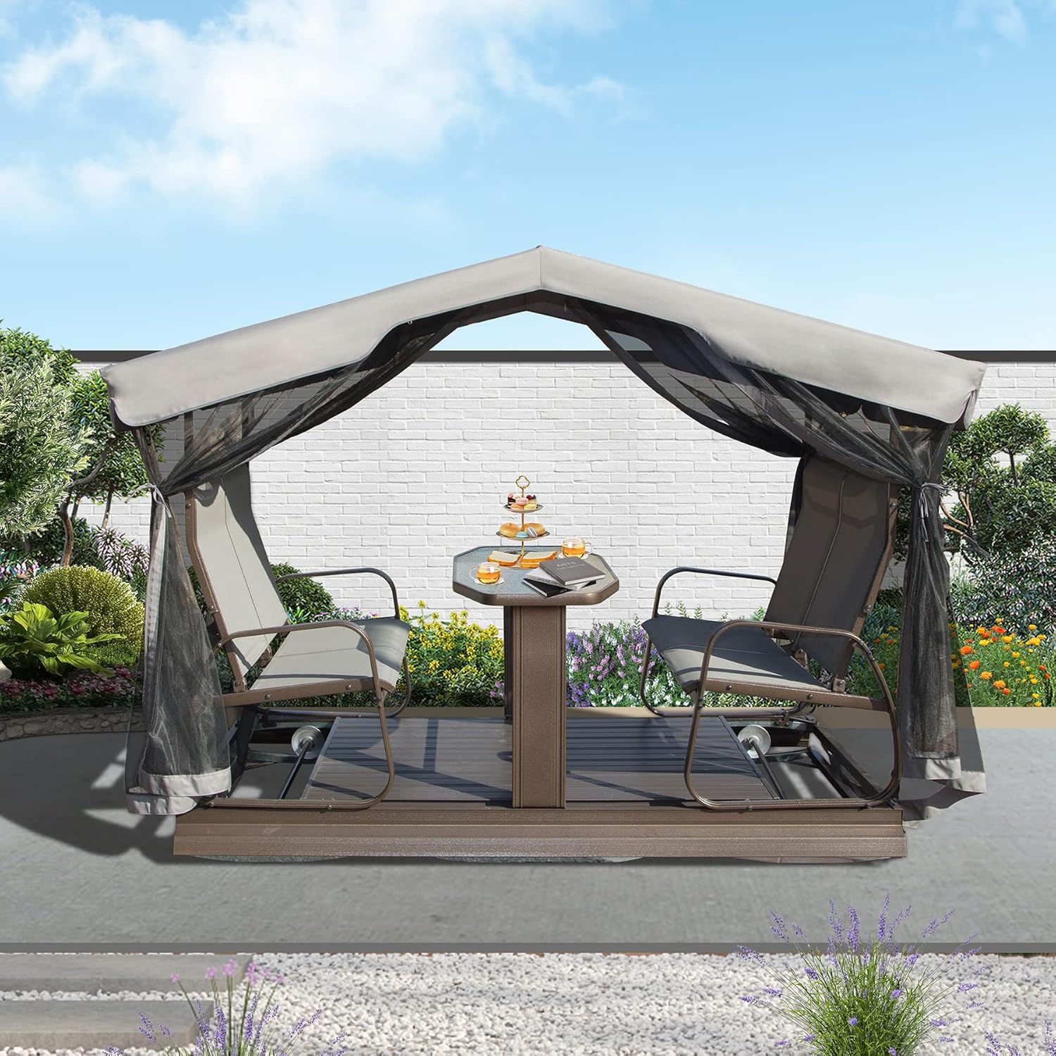 4-Seat Outdoor Glider Benches with Canopy