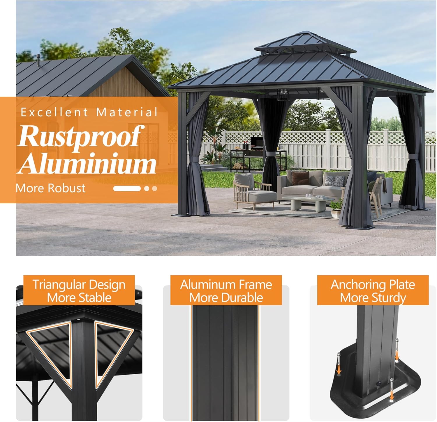  12'x12' Outdoor Hardtop Gazebo with Double Roof