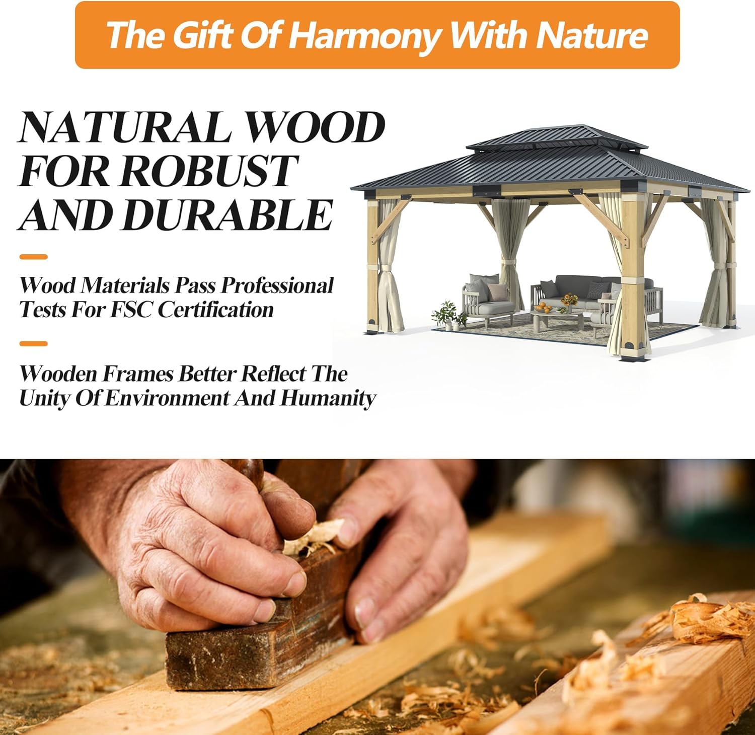 13’x15’ Patio Wooden Gazebo