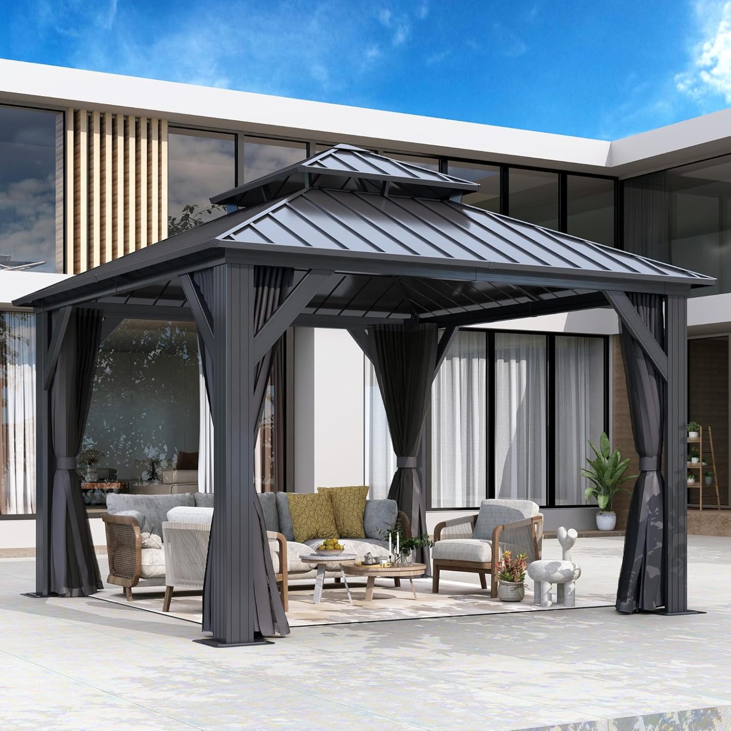  12'x12' Outdoor Hardtop Gazebo with Double Roof