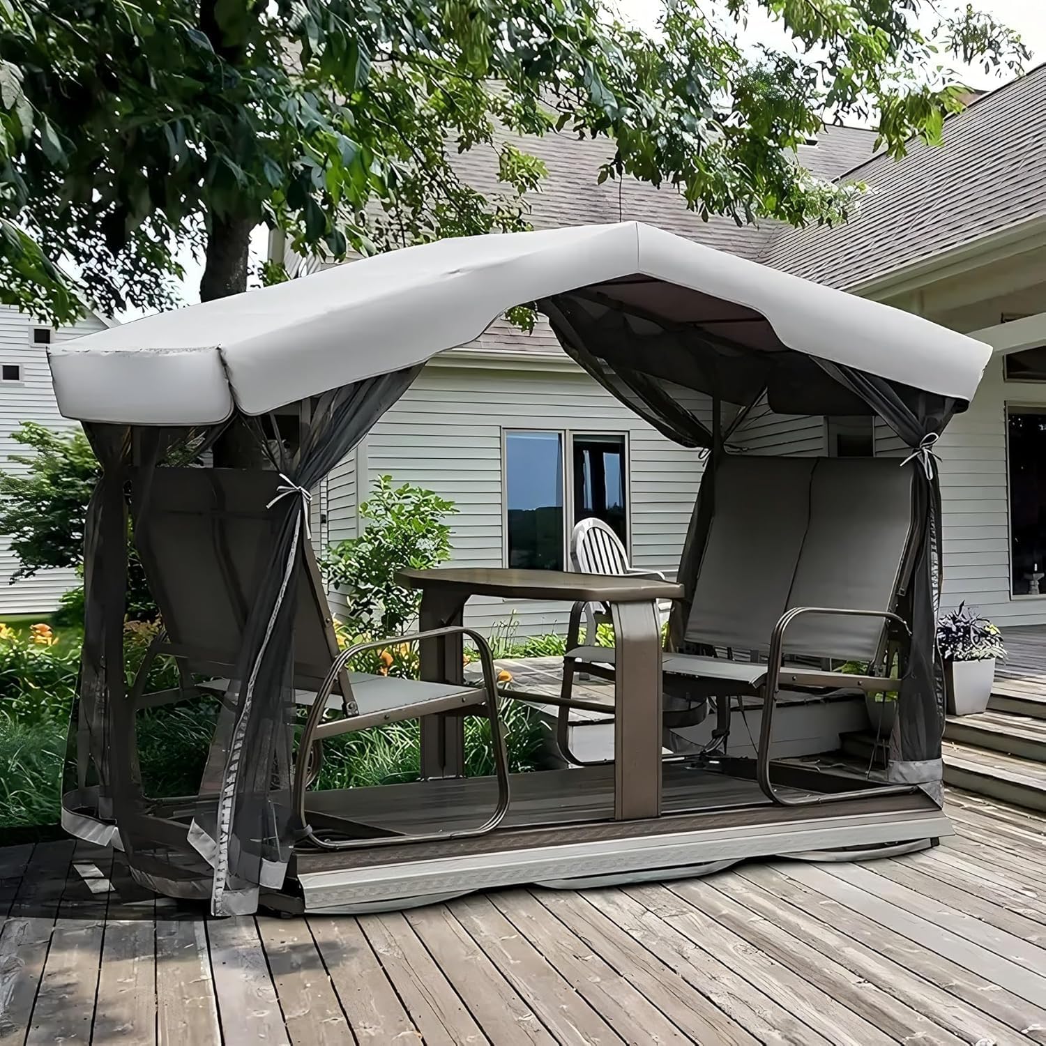4-Seat Outdoor Glider Benches with Canopy