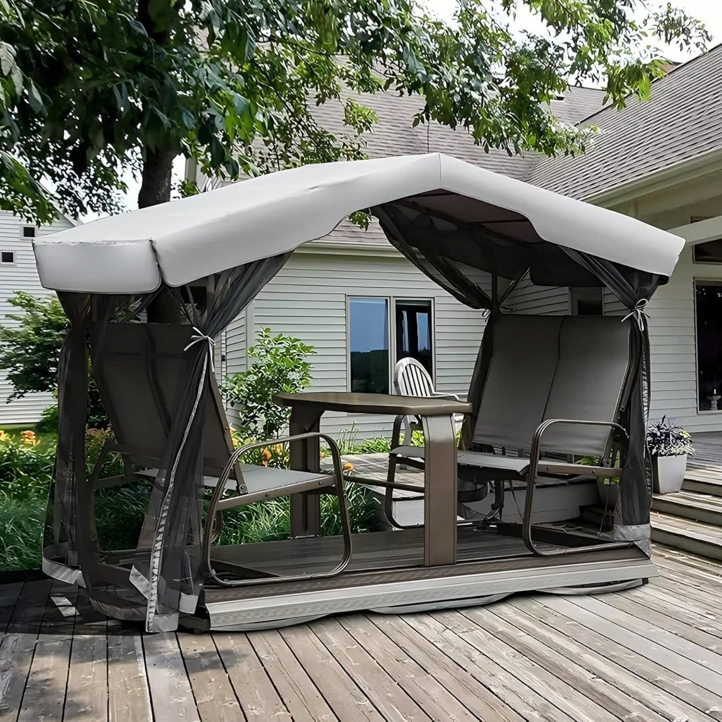 4-Seat Outdoor Glider Benches with Canopy