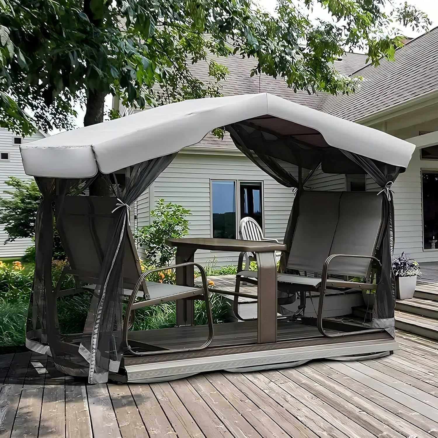 4-Seat Outdoor Glider Benches with Canopy