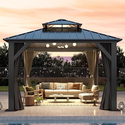  12'x12' Outdoor Hardtop Gazebo with Double Roof