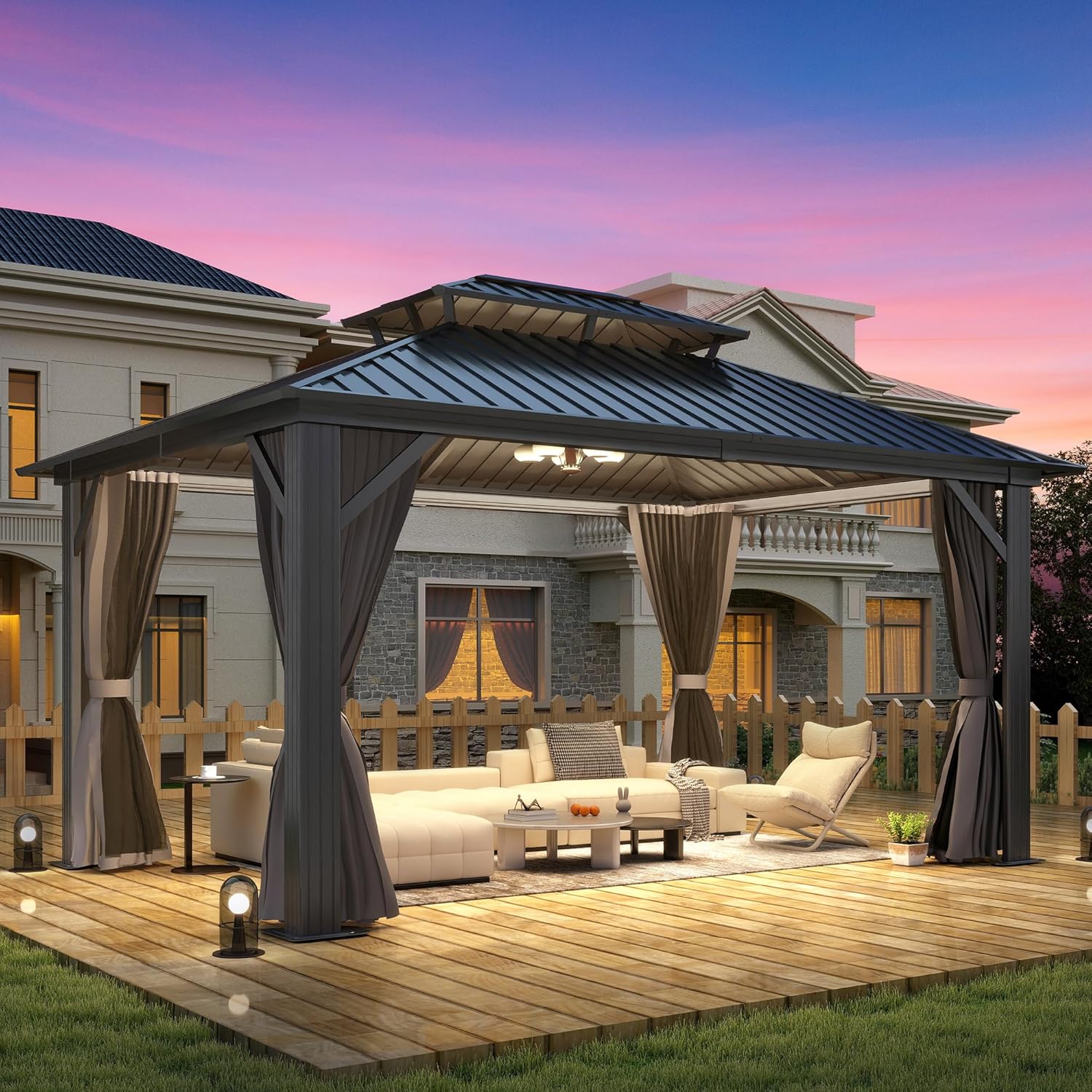 12'x14' Outdoor Hardtop Gazebo with Double Roof 