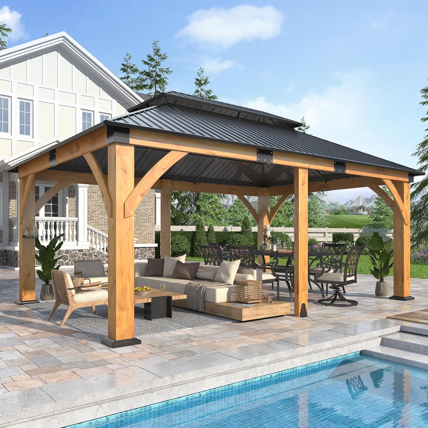 12’x 20’ Outdoor Spruce Wood Gazebo