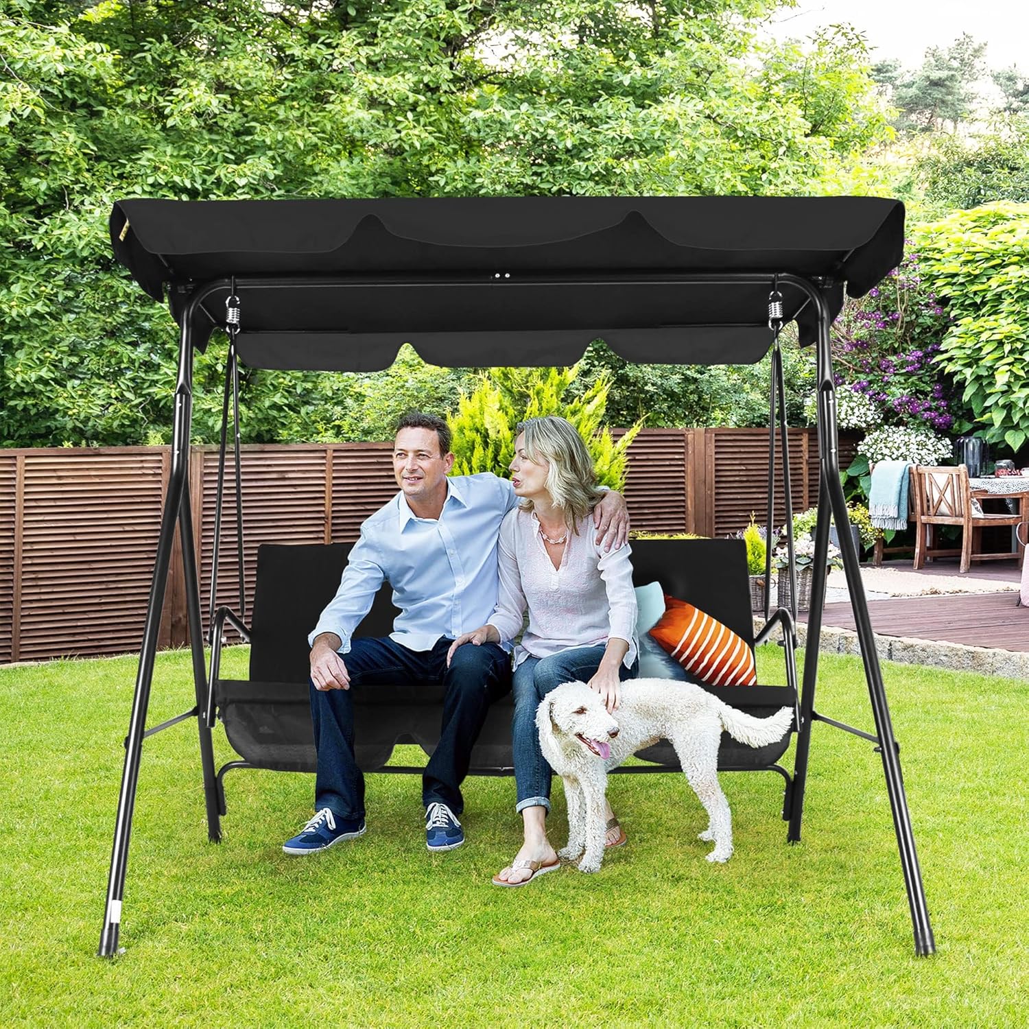 3-Seat Patio Swing Chair Black