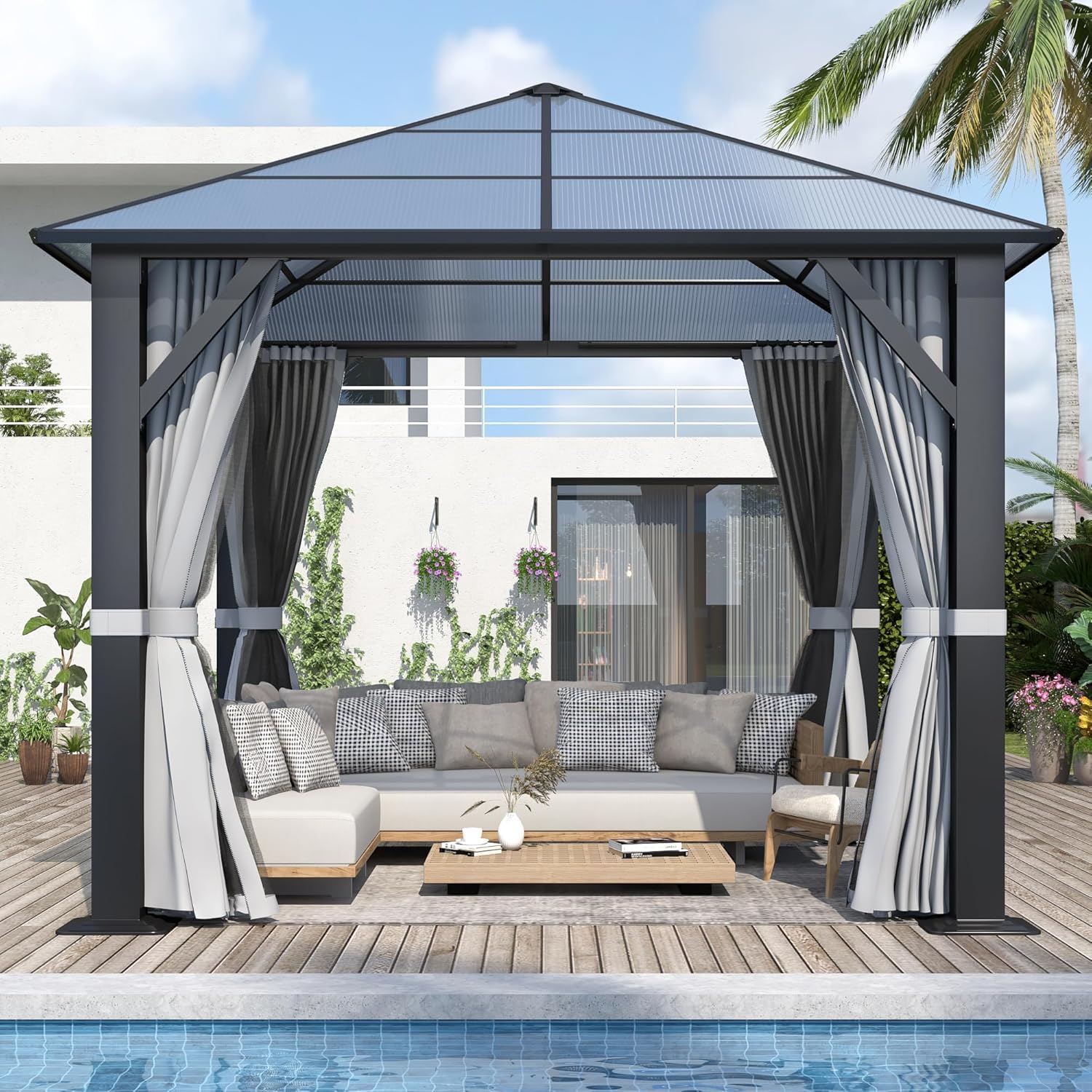 10’x10’ Patio Hardtop Gazebo with Polycarbonate Roof