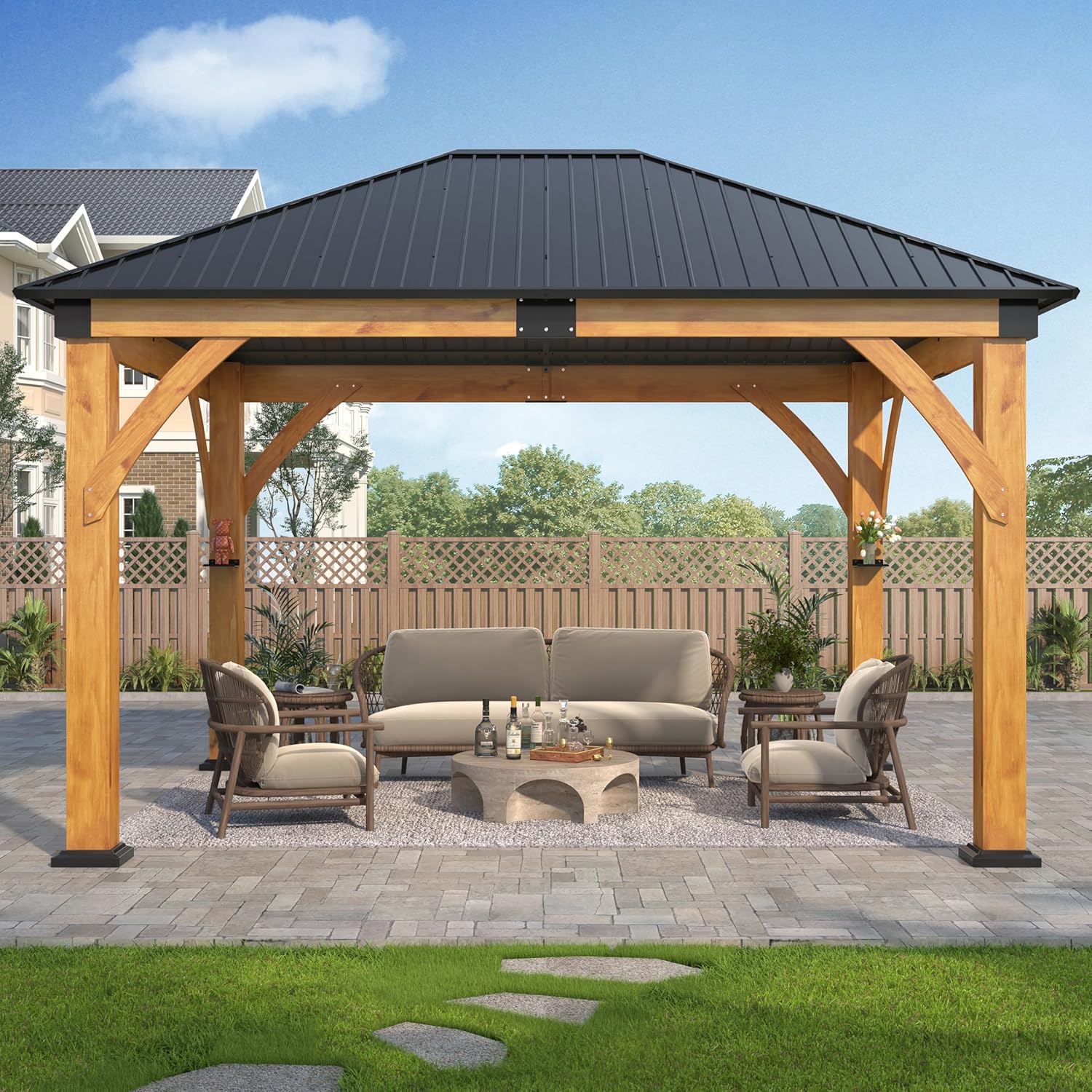 11’x 13’ Outdoor Spruce Wood Gazebo 