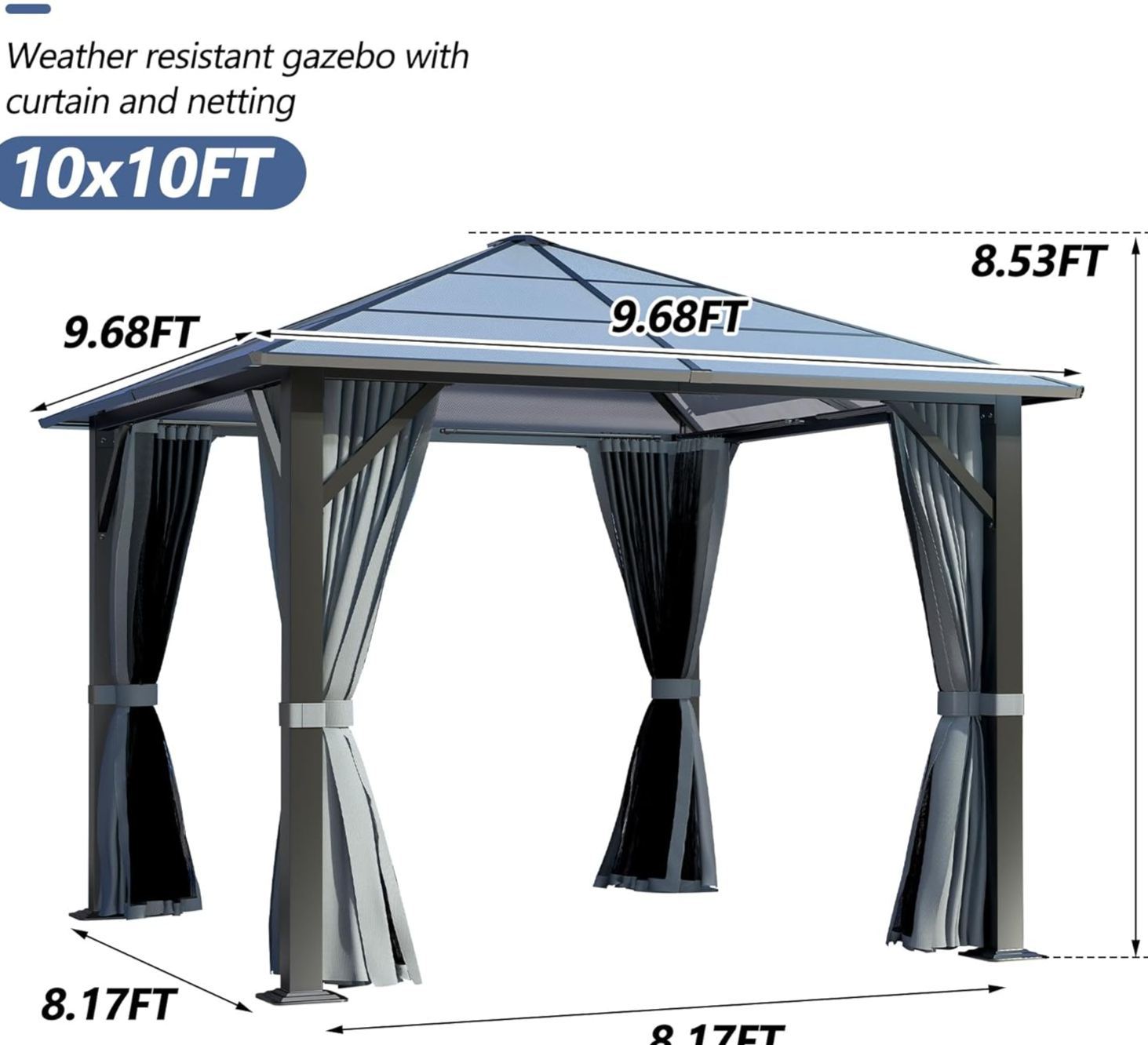  9.5'x9.5' Outdoor Hardtop Gazebo