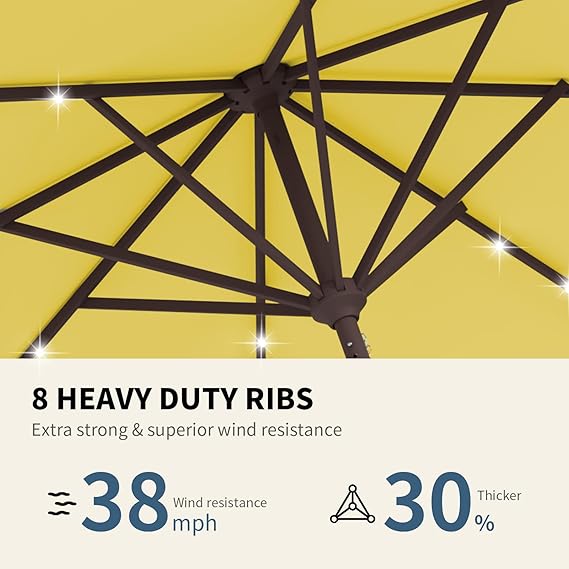 9FT Patio Umbrella with Solar Lights,Outdoor Market Umbrella