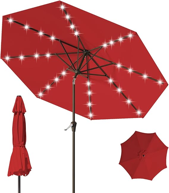 9FT Patio Umbrella with Solar Lights