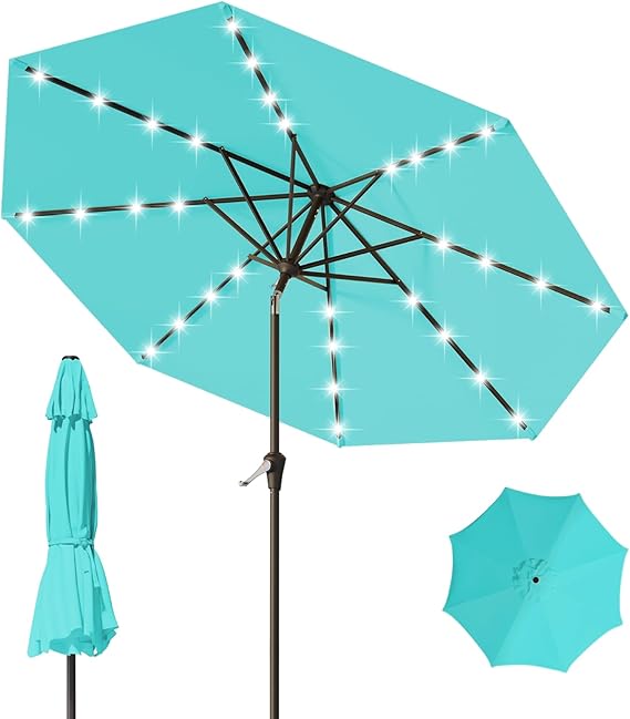 9FT Patio Umbrella with Solar Lights