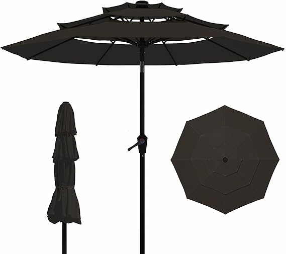 9FT 3 Tiers Patio Umbrella With Auto Tilt And Crank
