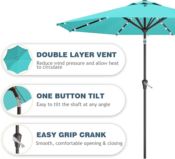 9FT Patio Umbrella with Solar Lights