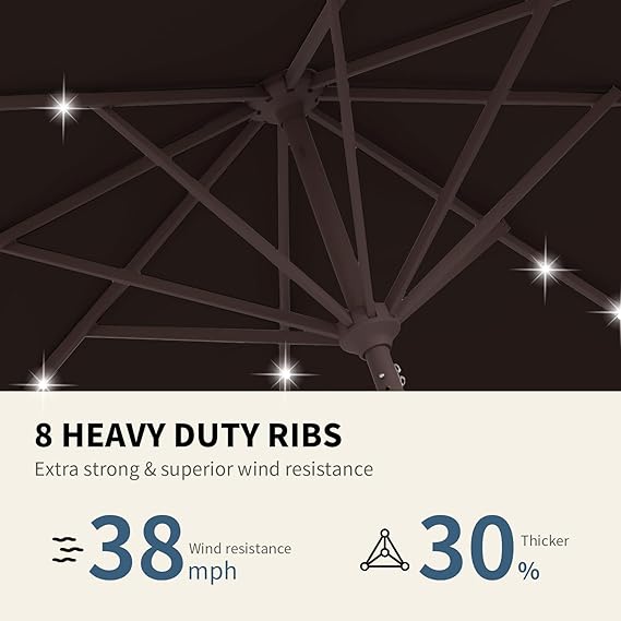 9FT Patio Umbrella with Solar Lights