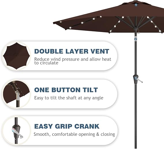 9FT Patio Umbrella with Solar Lights