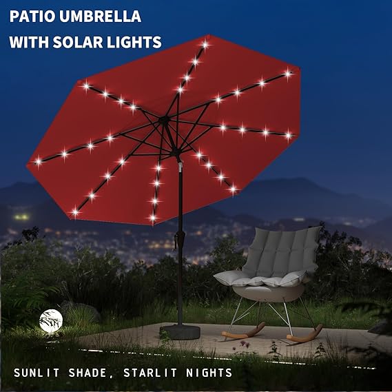9FT Patio Umbrella with Solar Lights