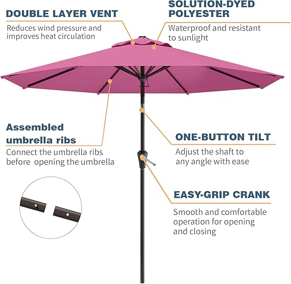 10FT Patio Umbrella, Outdoor Umbrella with Push Button 