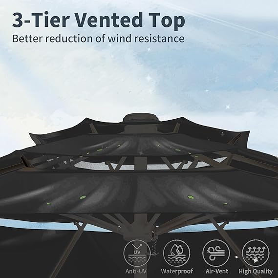 9FT 3 Tiers Patio Umbrella With Auto Tilt And Crank
