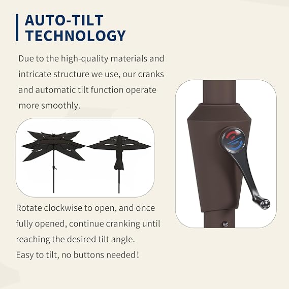 9FT 3 Tiers Patio Umbrella With Auto Tilt And Crank