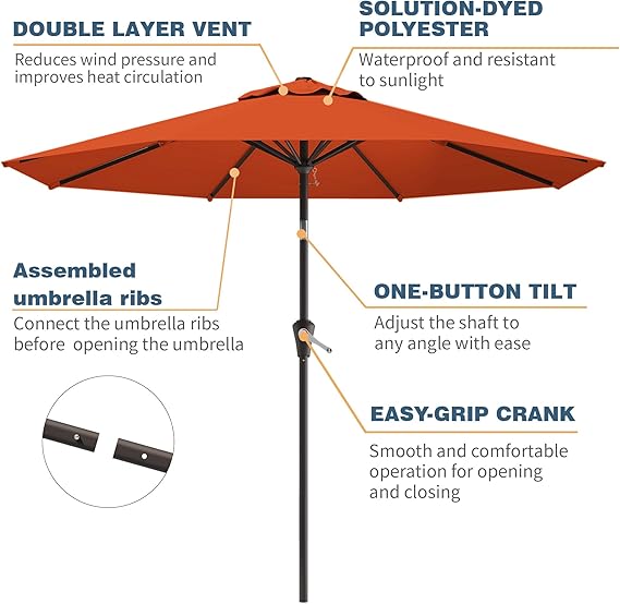 10FT Patio Umbrella, Outdoor Umbrella with Push Button