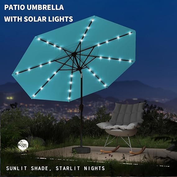 9FT Patio Umbrella with Solar Lights