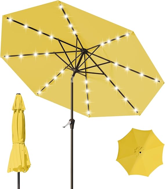 9FT Patio Umbrella with Solar Lights,Outdoor Market Umbrella