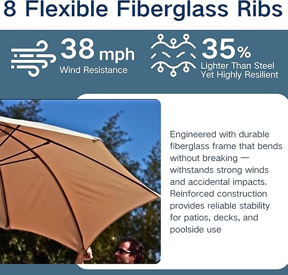 9FT Patio Umbrella, Outdoor Umbrella with Push Button