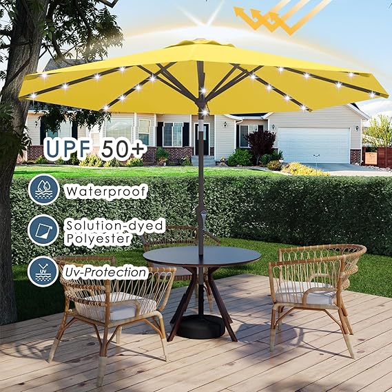 9FT Patio Umbrella with Solar Lights,Outdoor Market Umbrella