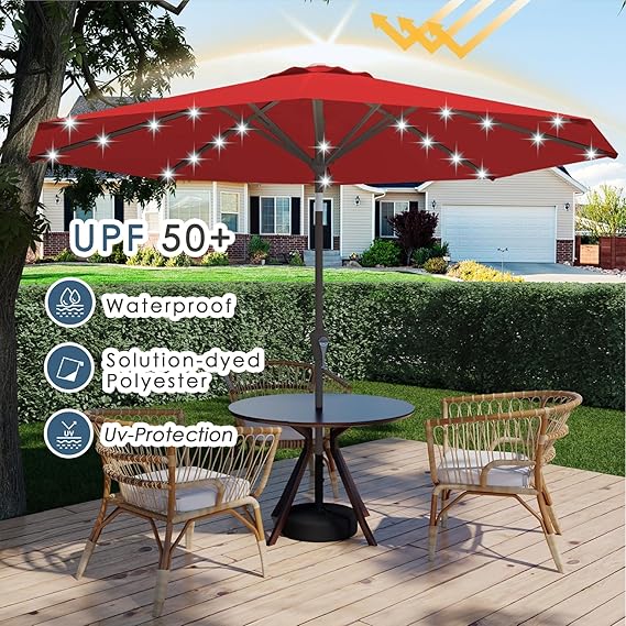 9FT Patio Umbrella with Solar Lights