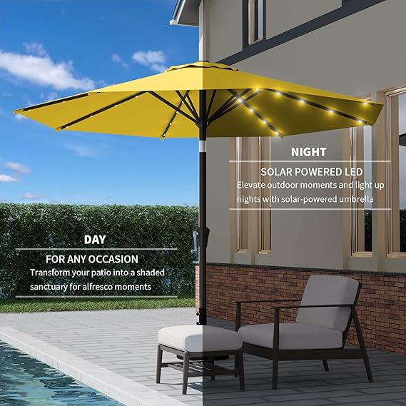 9FT Patio Umbrella with Solar Lights,Outdoor Market Umbrella