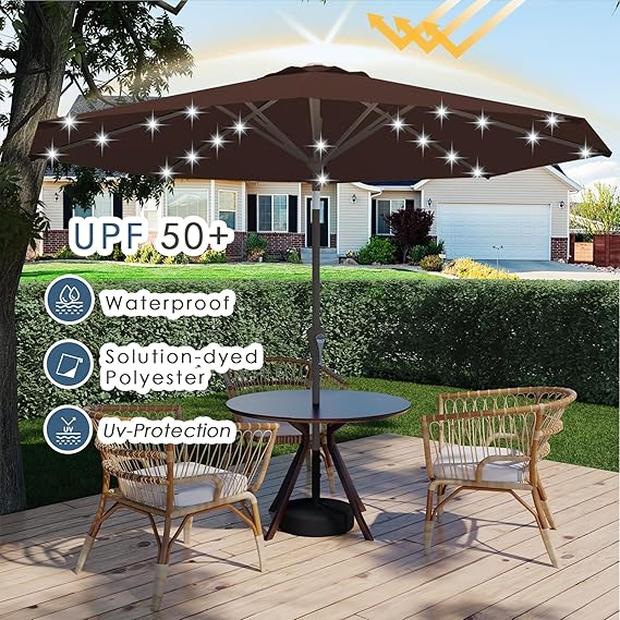 9FT Patio Umbrella with Solar Lights