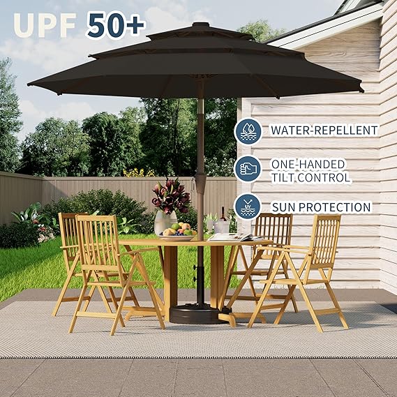 9FT 3 Tiers Patio Umbrella With Auto Tilt And Crank