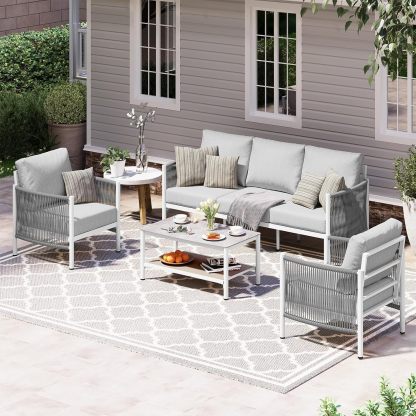 Aluminum Outdoor Patio Furniture Set with Dual-Layer Coffee Table