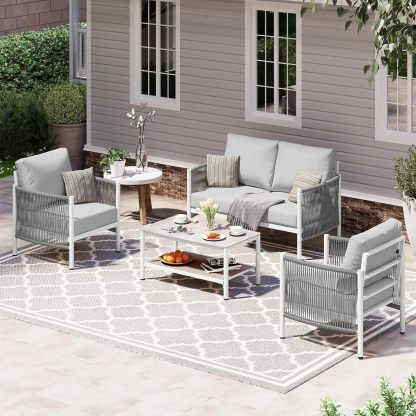 Aluminum Outdoor Patio Furniture Set with Dual-Layer Coffee Table