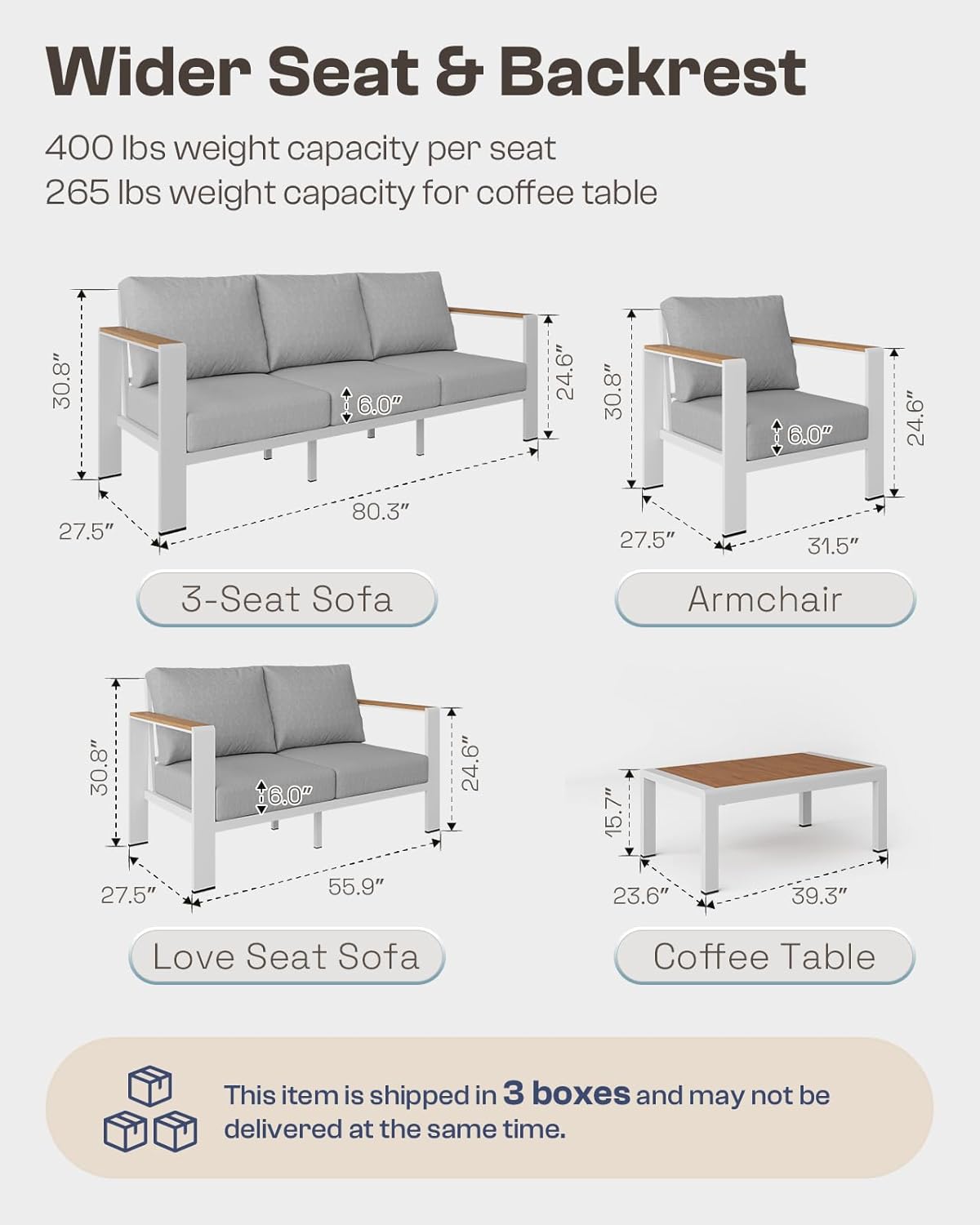 Aluminum Outdoor Patio Furniture Set with Coffee Table
