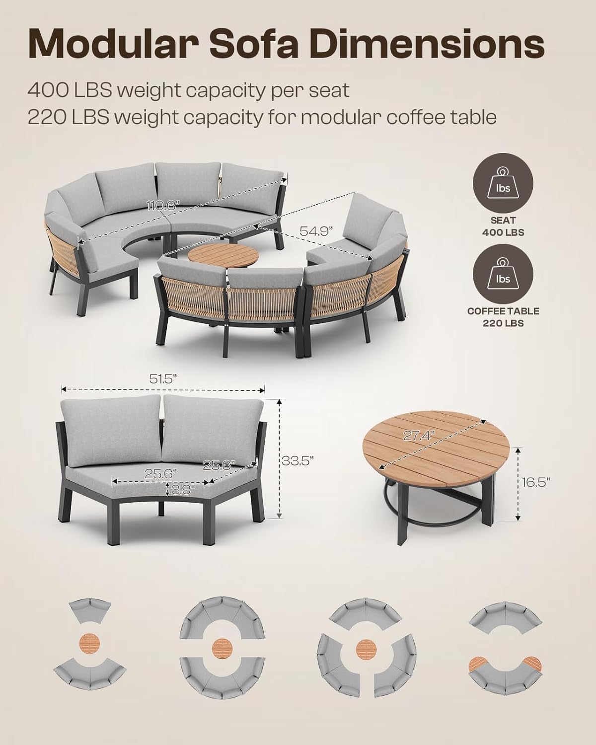 Outdoor Aluminum Round Coffee Table